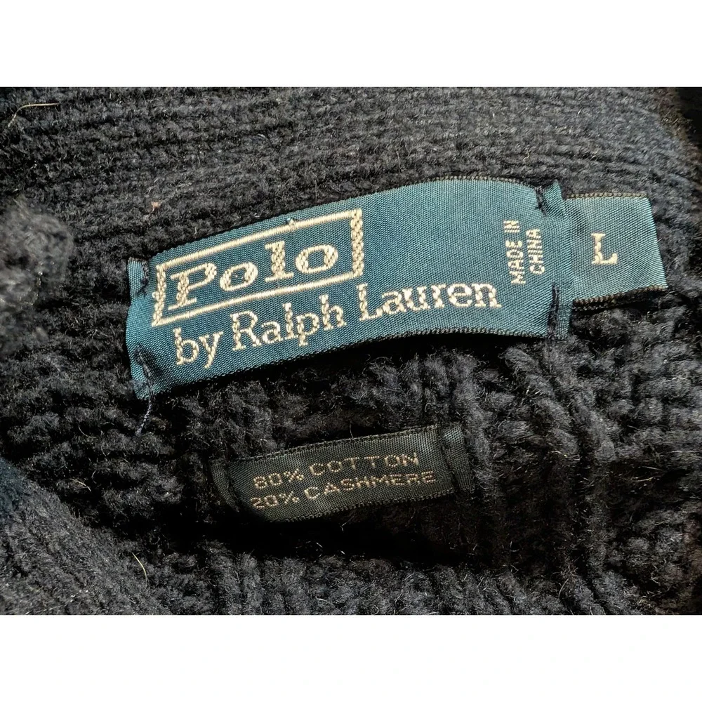 Polo Ralph Lauren Navy Cable Knit Cotton Cashmere Mock Neck Sweater Mens Large